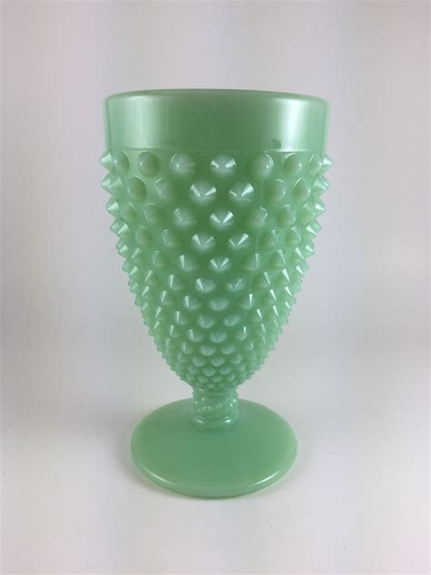 Set Of Two Mosser Glass Jadeite Hobnail Water Wine Goblets