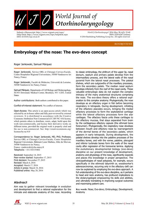 PDF Embryology Of The Nose The Evo Devo Concept