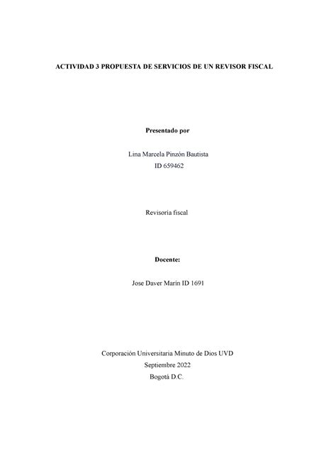 Actividad 3 Propuesta De Servicios De Un Revisor Fiscal Actividad 3