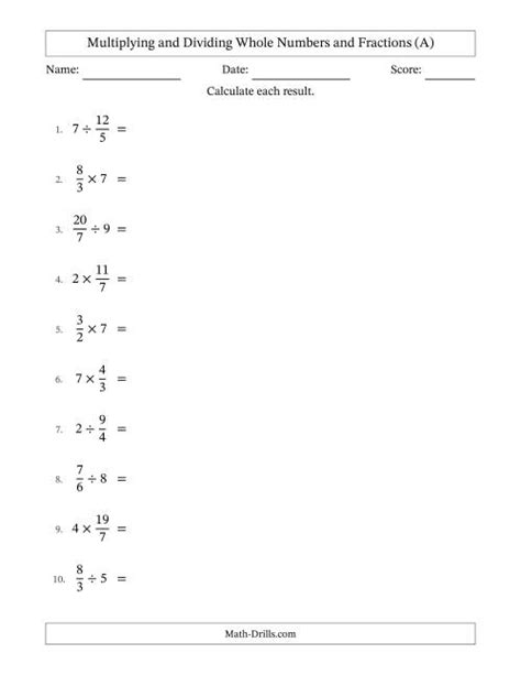 Multiplying And Dividing Improper Fractions And Whole Numbers With No Simplifying A