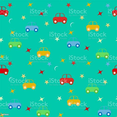 Seamless Baby Pattern With Cars On Blue Background Stock Illustration