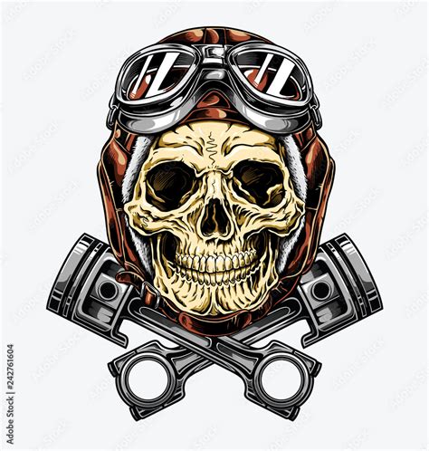 Motorcycle skull with helmet and goggles. Vector illustration in full color. Stock Vector ...