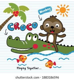 Friendship Between Crocodile Monkey Vector Cartoon Stock Vector ...