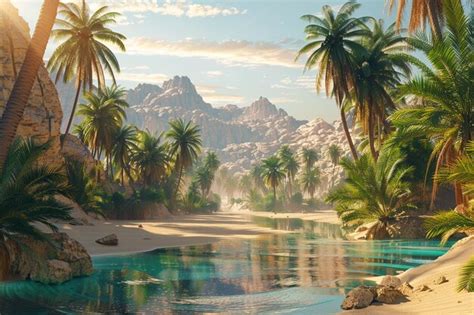 Premium Photo Breathtaking Desert Oasis With Palm Trees Octane R