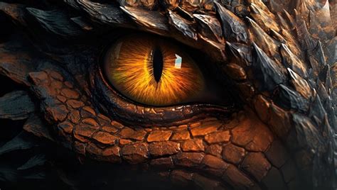 Premium Ai Image Eye Of Dragon Looking At You Orange Fantasy And