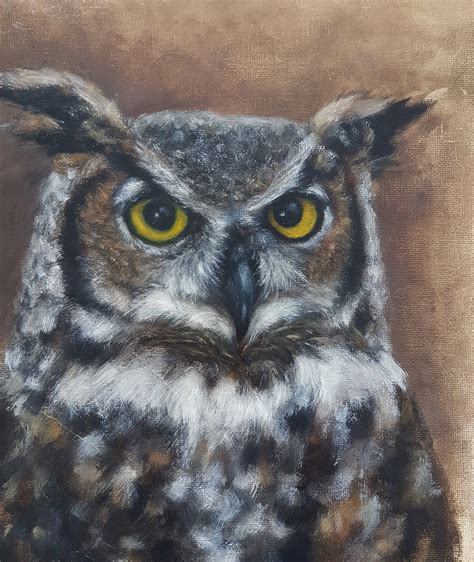 OWL OIL PAINTING / Great Horned Owl Original Oil Painting / Owl Oil on Canvas / Animal Oil ...