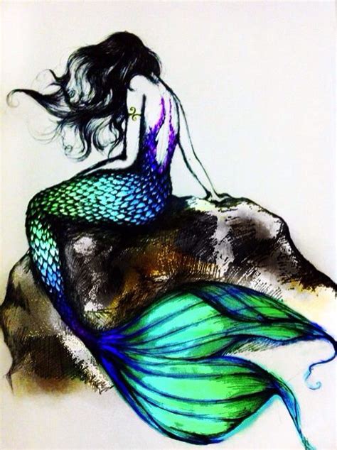 Watercolor art of a Mermaid sitting on a Rock Mermaid Artwork, Mermaid ...