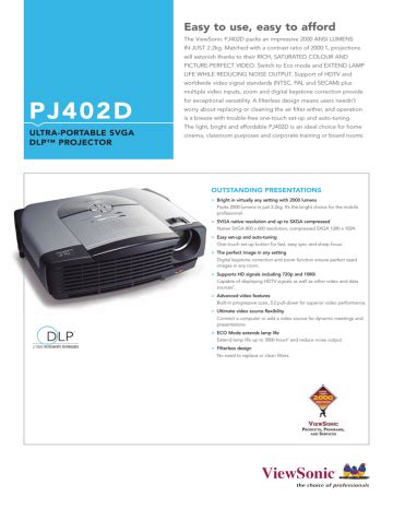 Viewsonic PJ402D Digital Projector Datasheet Manualzz