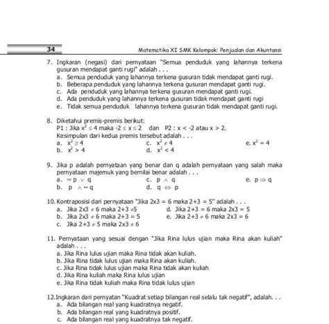 Soal Cerita Logika Matematika Smk Ruang Jawaban Soal