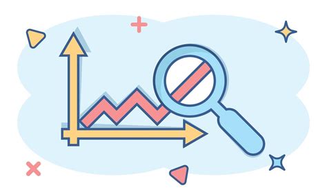 Market Trend Icon In Comic Style Growth Arrow With Magnifier Cartoon Vector Illustration On