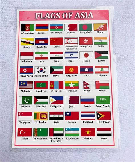 Flags Of Asia Laminated Educational Chart A Geography Wall Charts