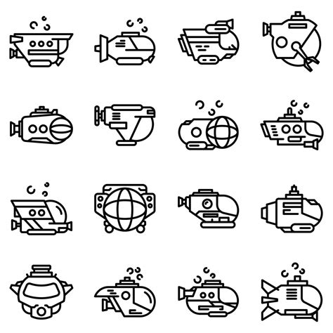 Bathyscaphe icons set, outline style 8352424 Vector Art at Vecteezy