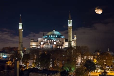 2k Free Download Mosque Evening Hagia Sophia Night Turkey