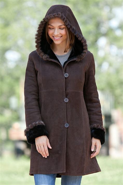 Tirsa Hooded Shearling Sheepskin Coat With Mink Fur Trim Sheepskin