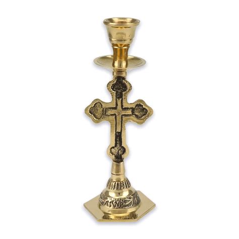 Cross Design Brass Candle Holder Candlestick Blessedmart