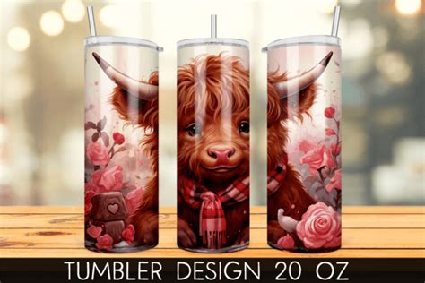 Highland Cow Valentines Day Tumbler Wrap Graphic By Mragjaza Creative