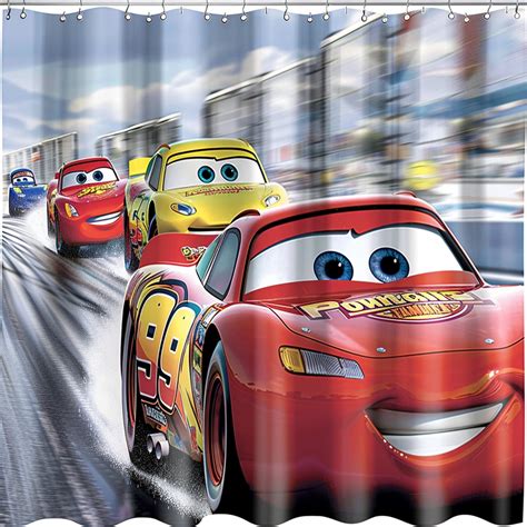 Cars Movie Theme Cartoon Car Race Shower Curtain Lightning Mcqueen