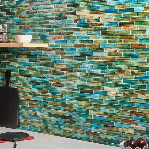 Artwave Lagoon Green Iridescent 1x4 Polished Glass Mosaic Tile Mosaic