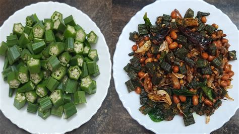 Bendakaya Fry Peanut And Bhindi Fry Recipe Okra And Peanut Fry