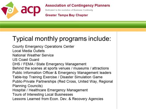 Association Of Contingency Planners Dedicated To The Evolution Of