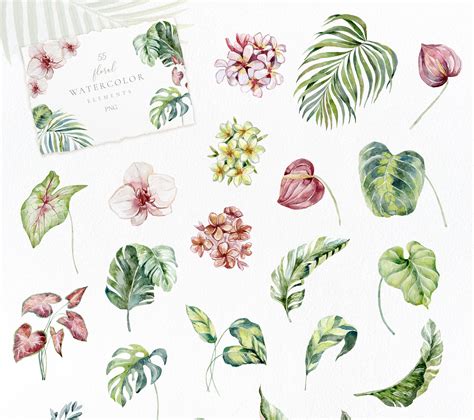 Tropische Dschungel Aquarell Floral Clipart Blumen PalmE Etsy