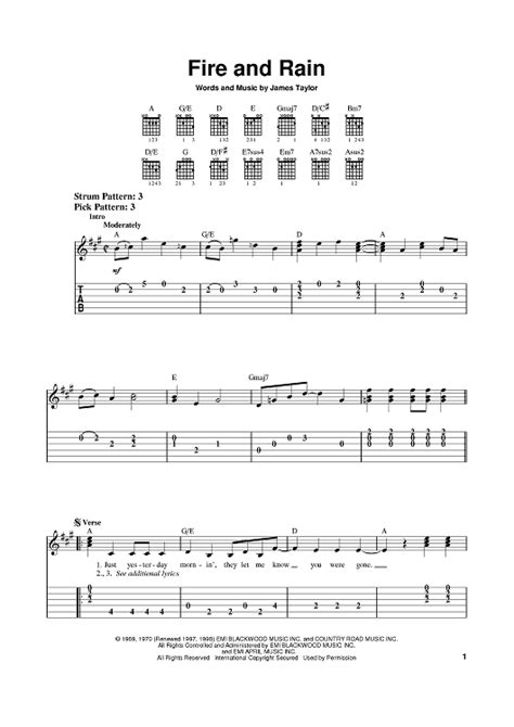 Fire And Rain Sheet Music By James Taylor For Easy Guitar Sheet