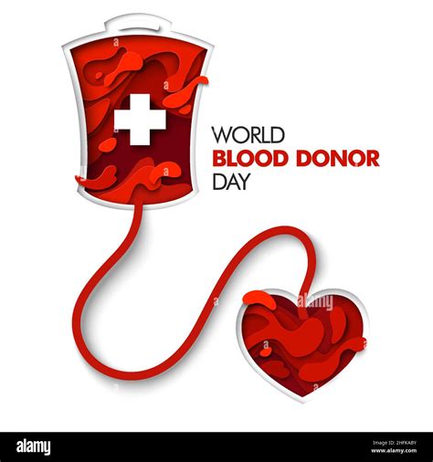 World Blood Donor Day Vector Poster Template Paper Cut Red Blood Bag