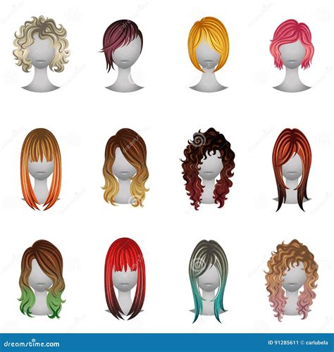 Set Of Different Types And Hair Colors Stock Vector Illustration Of White Trendy 91285611