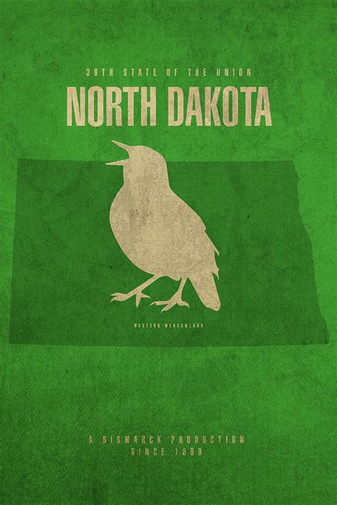 North Dakota State Facts Minimalist Movie Poster Art Mixed Media By