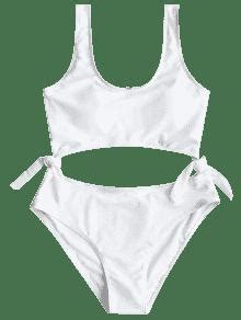 High Leg Cut Out Bowknot Swimwear In White S Zaful