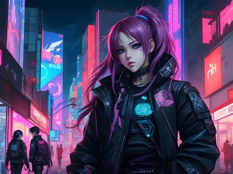 Cyberpunk Anime Girl Desktop Wallpaper, Neon Aesthetic Digital Art ...