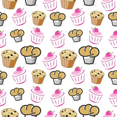 Premium Vector Seamless Pattern Cartoon Muffin And Cupcake Vector Bakery