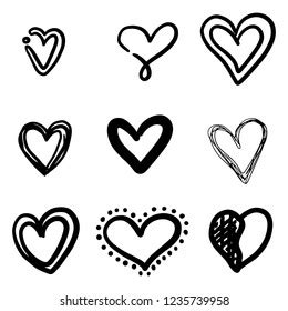 Set Nine Hand Drawn Heart Handdrawn Stock Vector Royalty Free