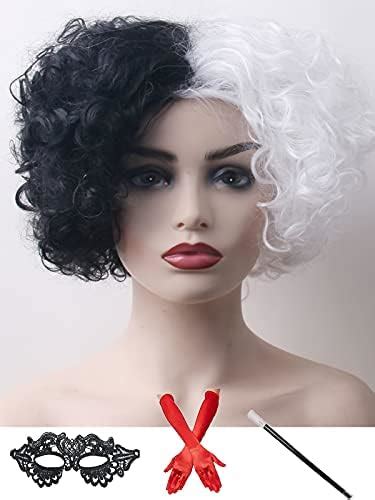 Topcosplay Women Wigs Short Curly Afro Fluffy Black And Blonde Wigs Cosplay Costume