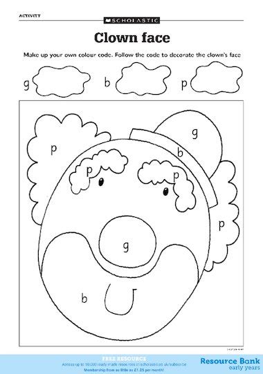 Clown Face Colouring Activity Free Early Years Teaching Resource