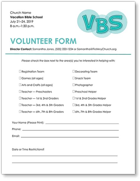 Free Printable Vbs Registration Forms