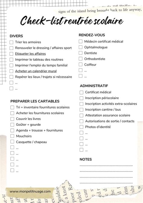 Organisation La Check List De La Rentr E Scolaire De Septembre Pdf