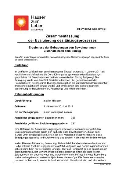 Zusammenfassung Der Evaluierung Des Einzugsprozesses