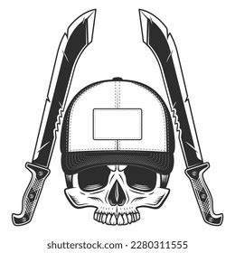 Skull Without Jaw Baseball Cap Machete Stock Vector Royalty Free