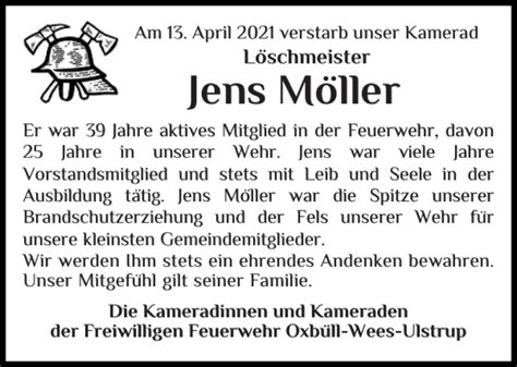 Traueranzeigen von Jens Möller sh z Trauer