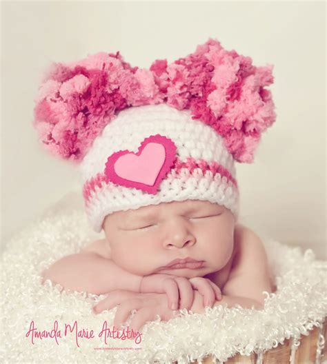 Baby Girl Pom Pom Hat Valentine Hat Newborn Baby Girl Crochet Hat ...