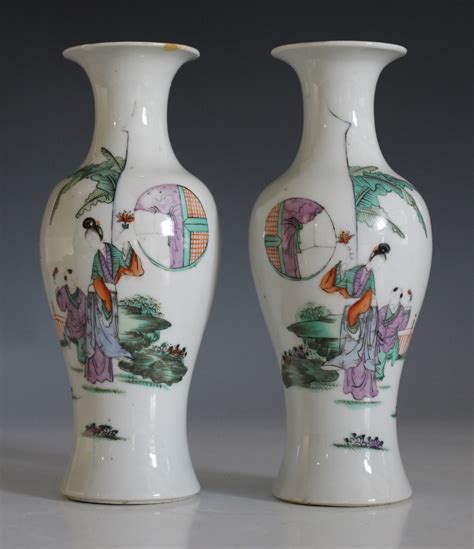 A Pair Of Chinese Famille Rose Porcelain Vases Republic Period Each