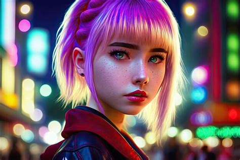 Premium AI Image Woman With Pink Hair Wearing A Leather Jacket