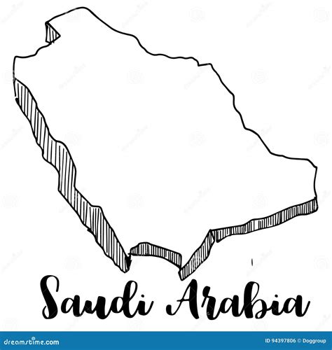 Mão Tirada Do Mapa De Arábia Saudita Ilustração Stock Ilustração de