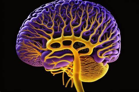 Structure of Human Brain in Purple Yellow Tones As Art of Brain Stock ...