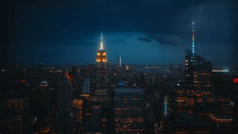 New York City Wallpaper 4K, Manhattan Skyline, Skyline, Night