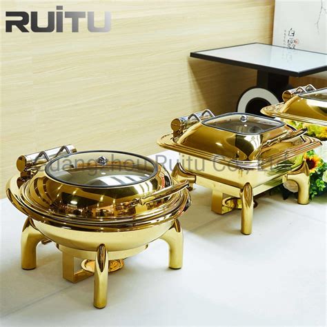 Luxury Buffet Equipment Stainless Steel Hydraulic Gold Glass Lid