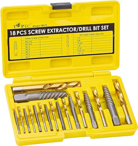 TOPEC Screw Extractor And Left Hand Drill Bit Set 18 Piece Easy Out