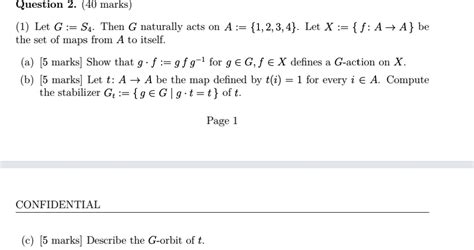 Solved 1 Let G S4 Then G Naturally Acts On A {1 2 3 4}