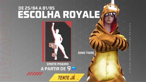 Evento Free Fire Escolha Royale Pegando Emote Piseiro E Dino Tigre